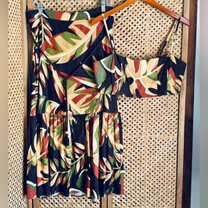 House of Harlow Linen Blend Crop Top and Tiered Maxi Skirt Set